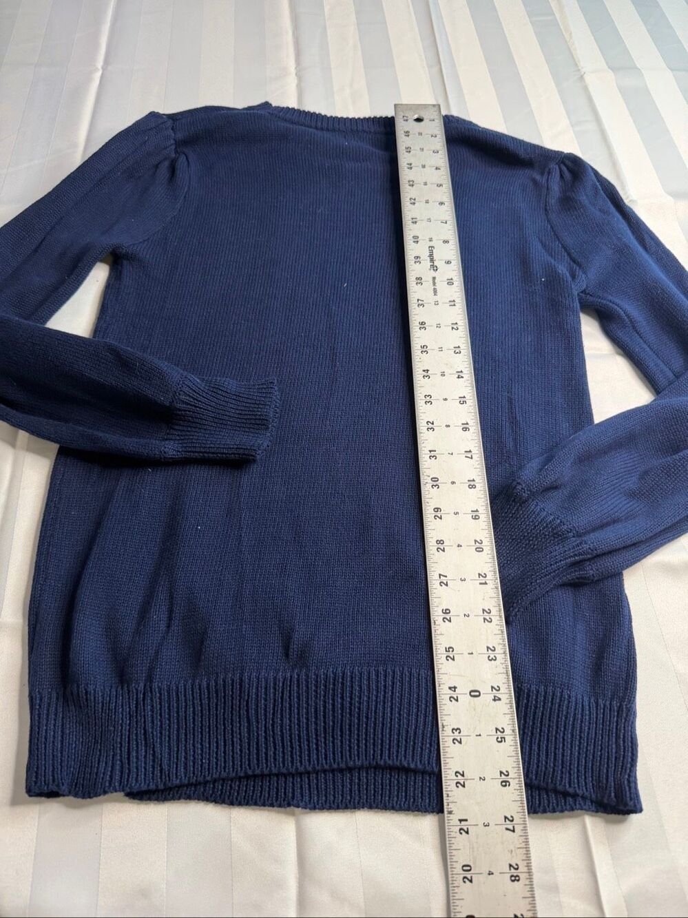 OXKNIT Navy Blue Floral Rose Retro Puff Sleeve Sweater Size Small - Picture 11 of 11